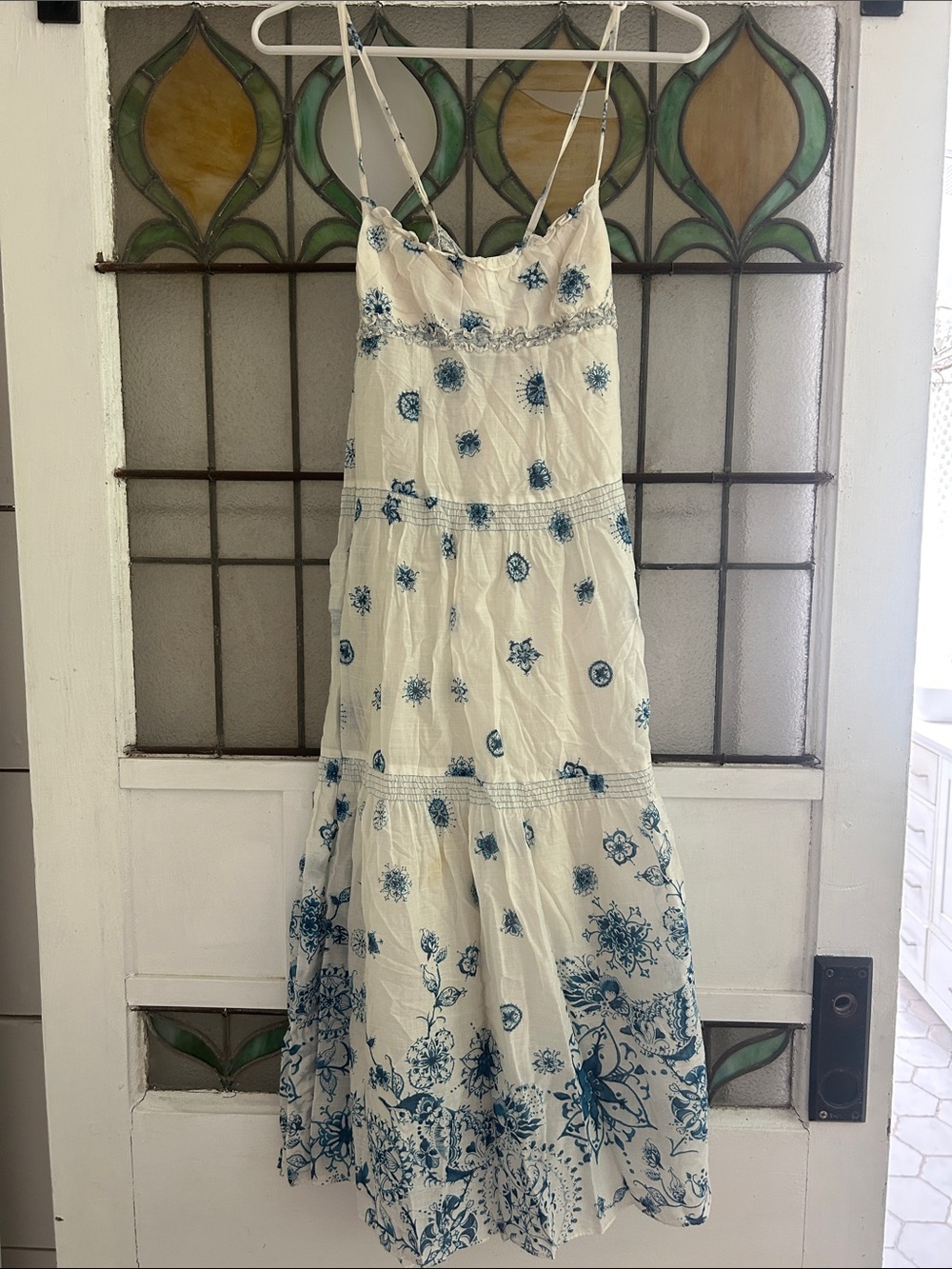 Rebecca Taylor Cream Maxi Sundress with Blue Floral